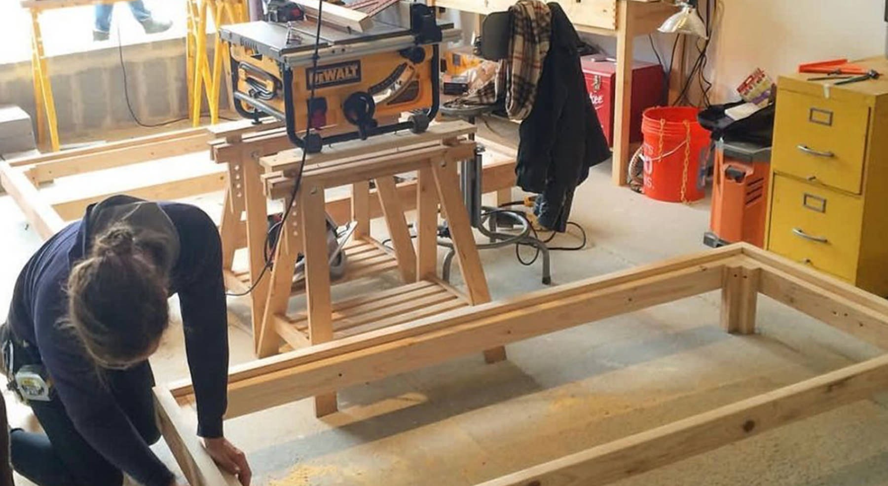 woman building frame