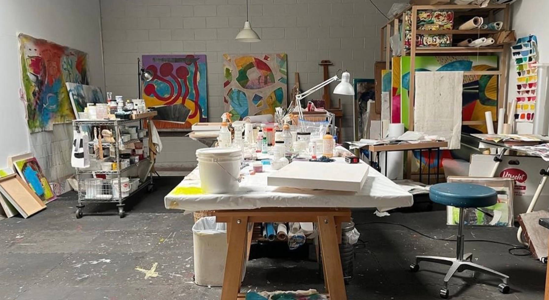 room with painting material