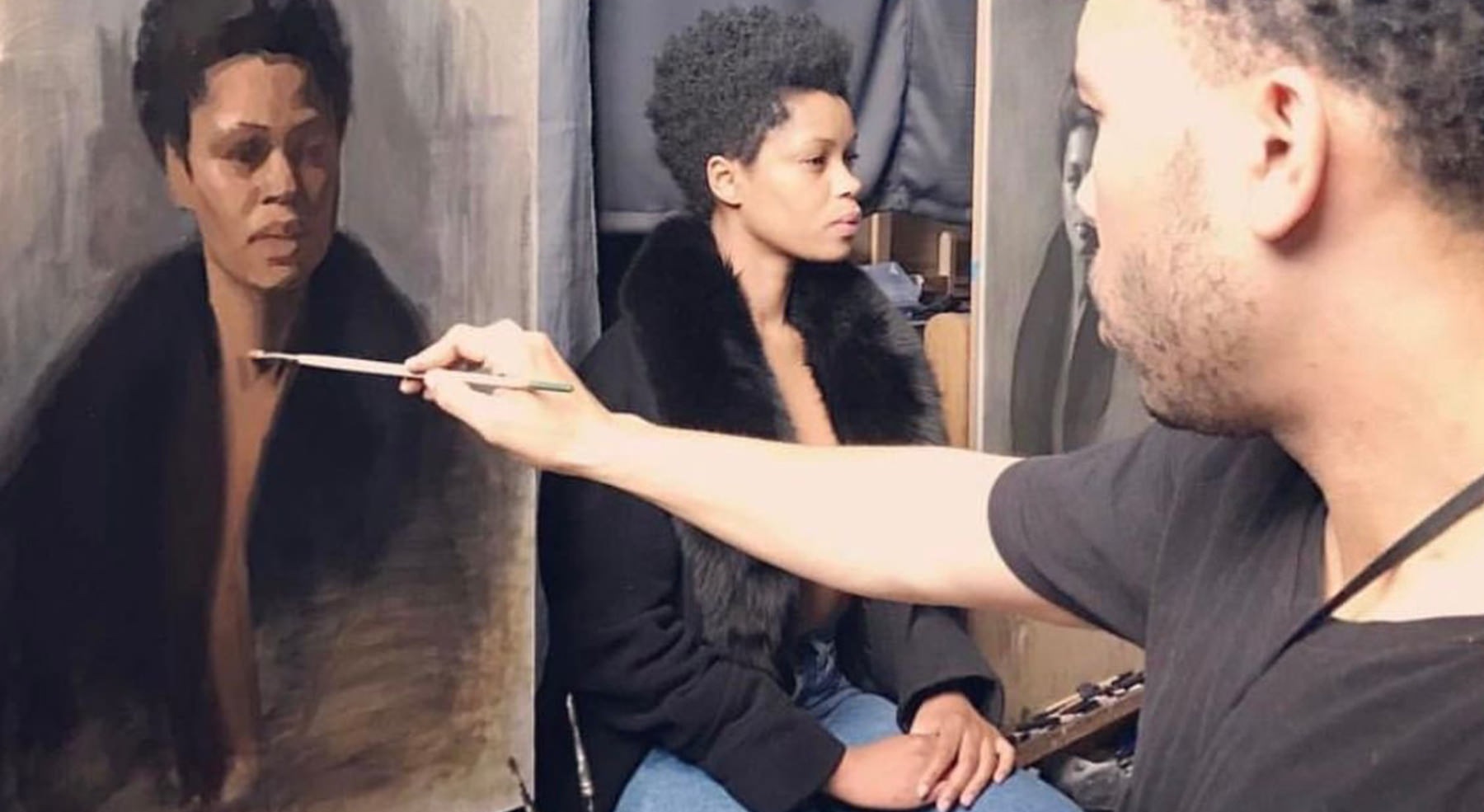 man painting a woman