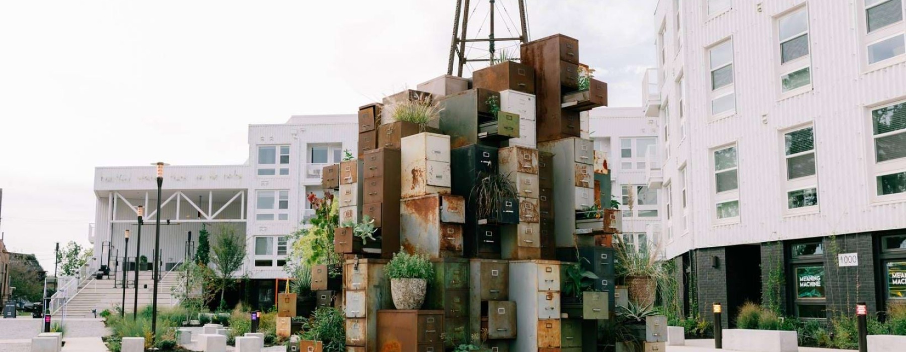 a large stack of boxes outside